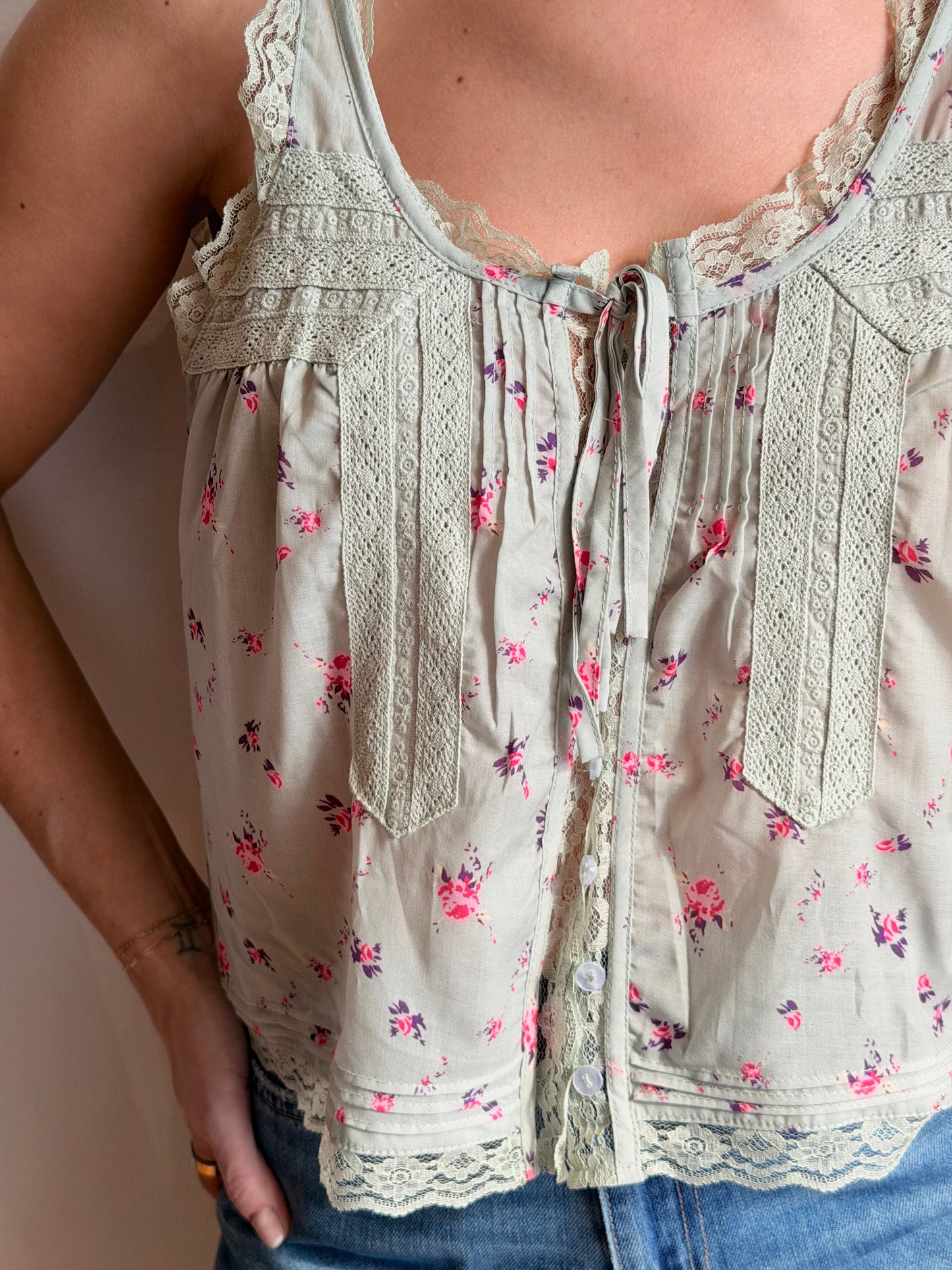 Lace Front Button Tank