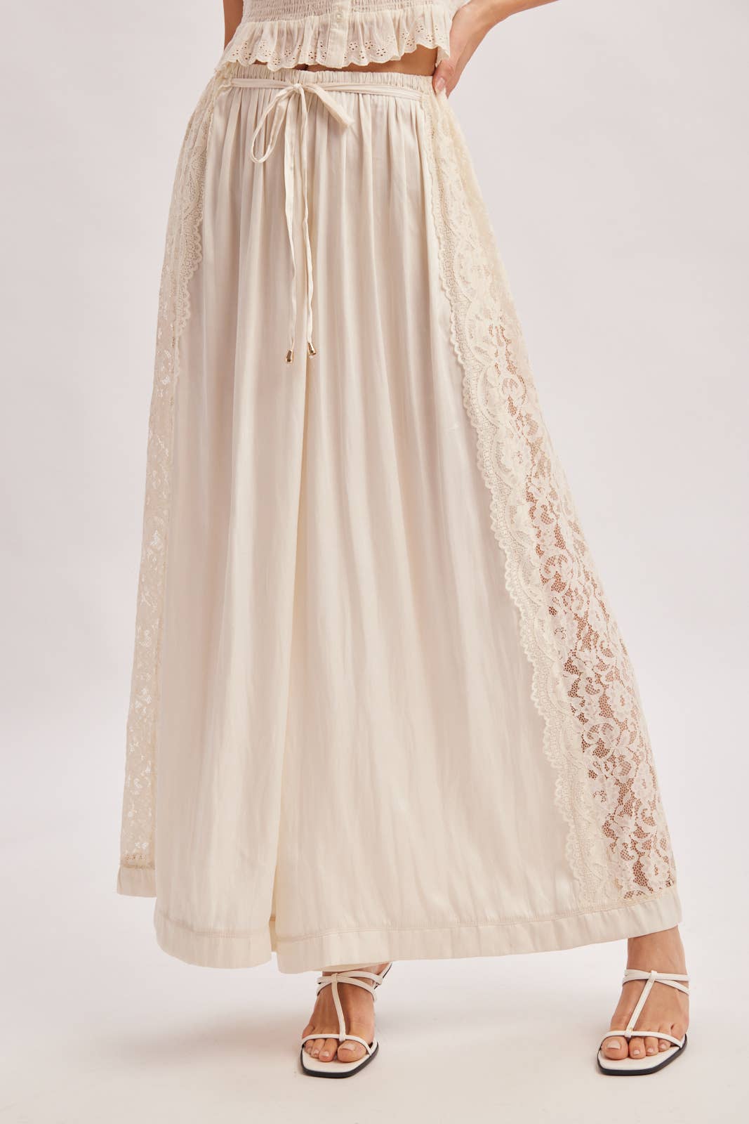 Boho Lace Trim Satin Pant