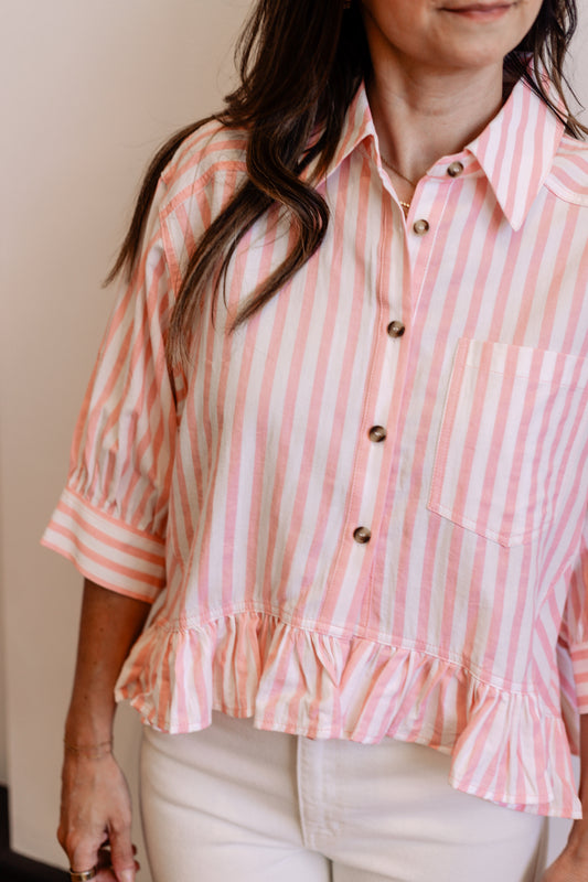 Stripe Ruffle Button Up