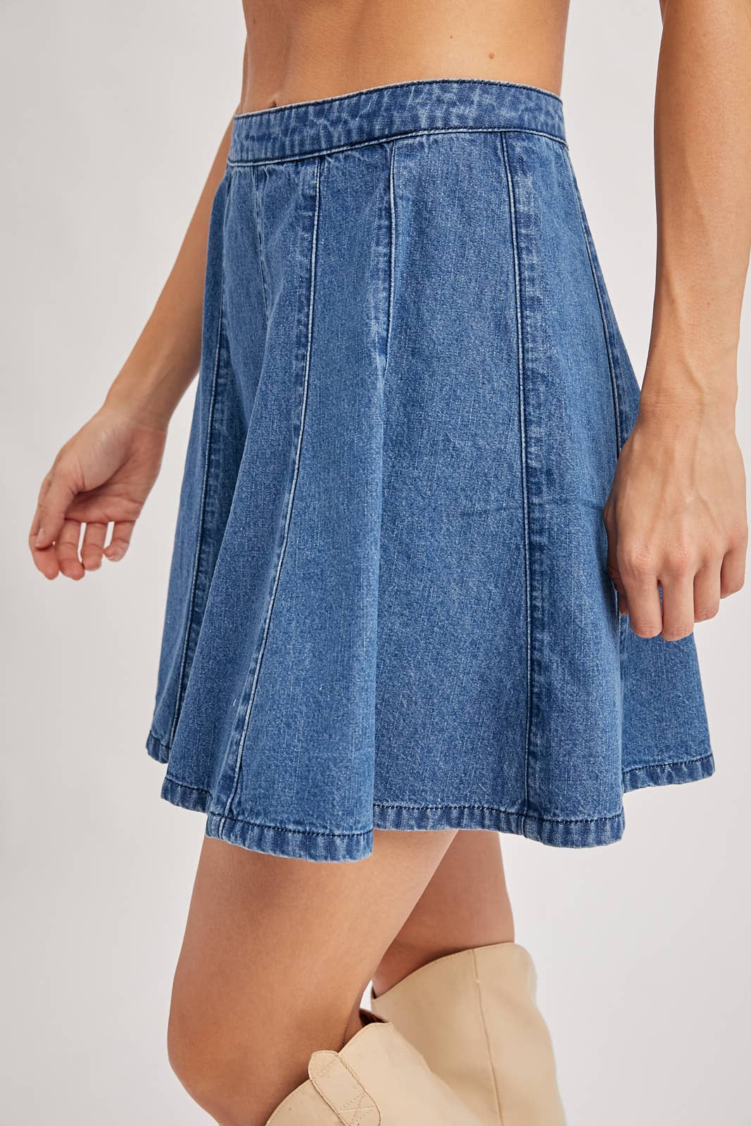 Denim A-Line Pleated Skirt