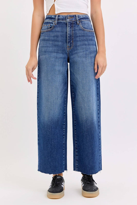 High Rise Crop Wide Leg with Raw Hem