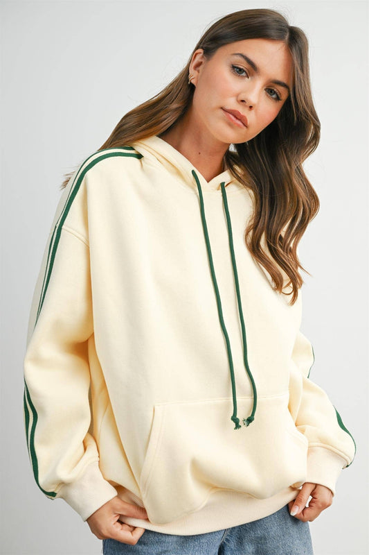 Contrast Striped  Drawstring Hoodie