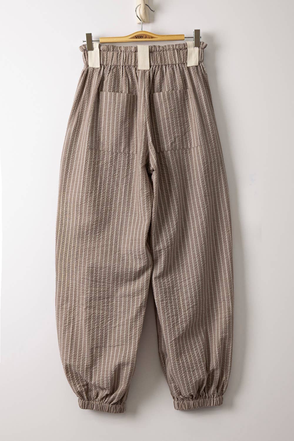 Bow Detail Stripe Textured Woven Balloon Pants