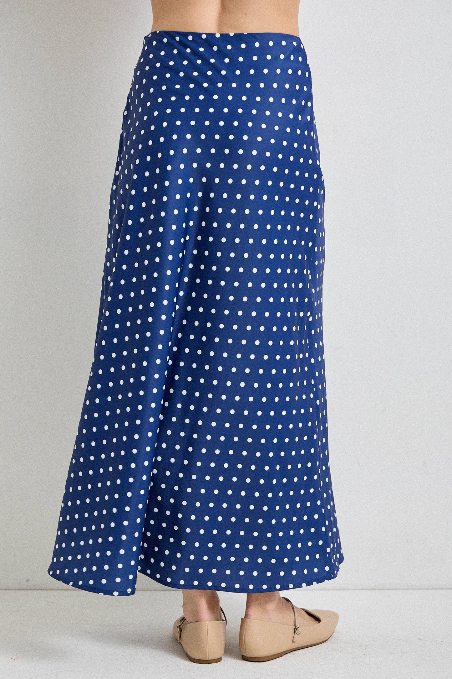 Polka Dot Silky Satin Midi Skirt