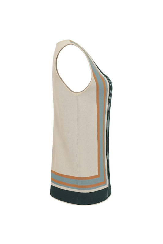 Border Stripe Knit Keyhole Top