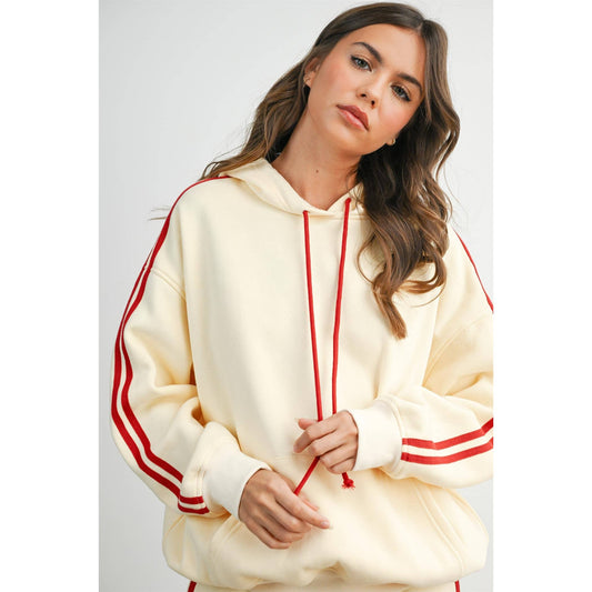 Contrast Striped Drawstring Hoodie