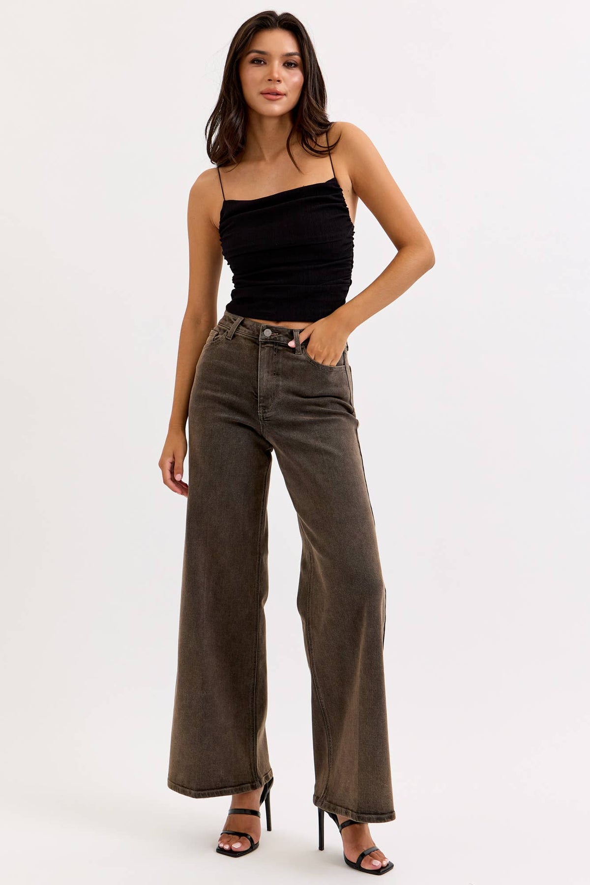High Rise Brown Wash Wide-Leg Jeans