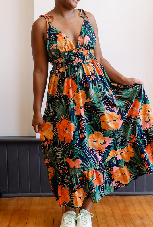 Hibiscus Shirred Waist Dress