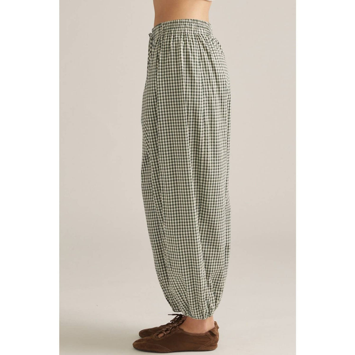 Gingham barrel leg pants