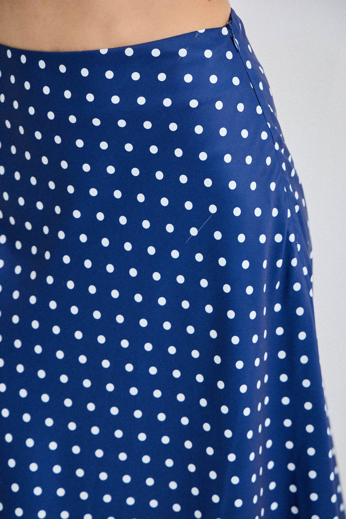 Polka Dot Silky Satin Midi Skirt