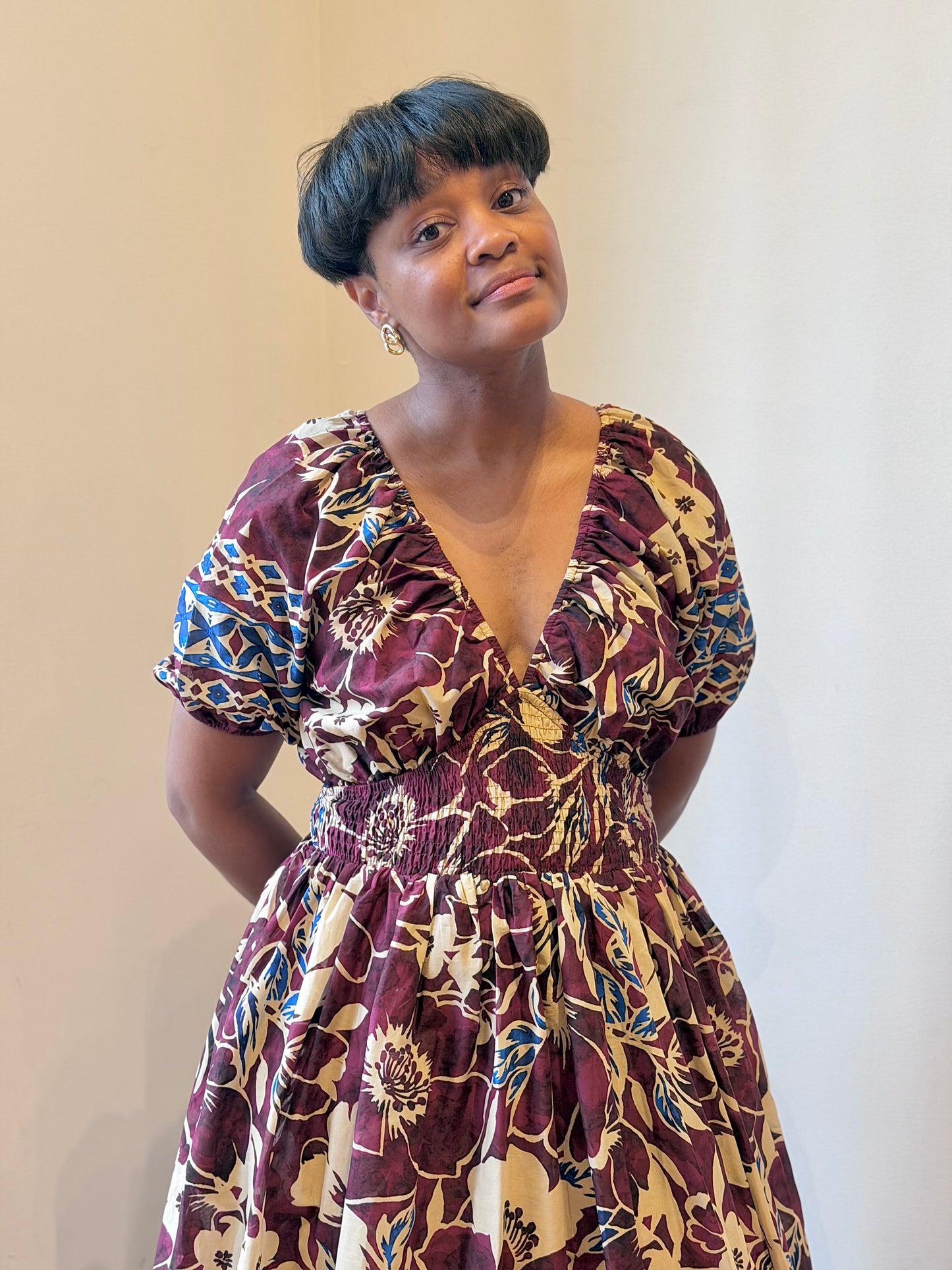 Woven Puff-Sleeve Maxi Dress