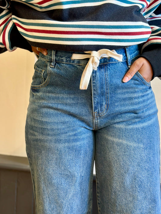 Drawstring Wide Leg Denim