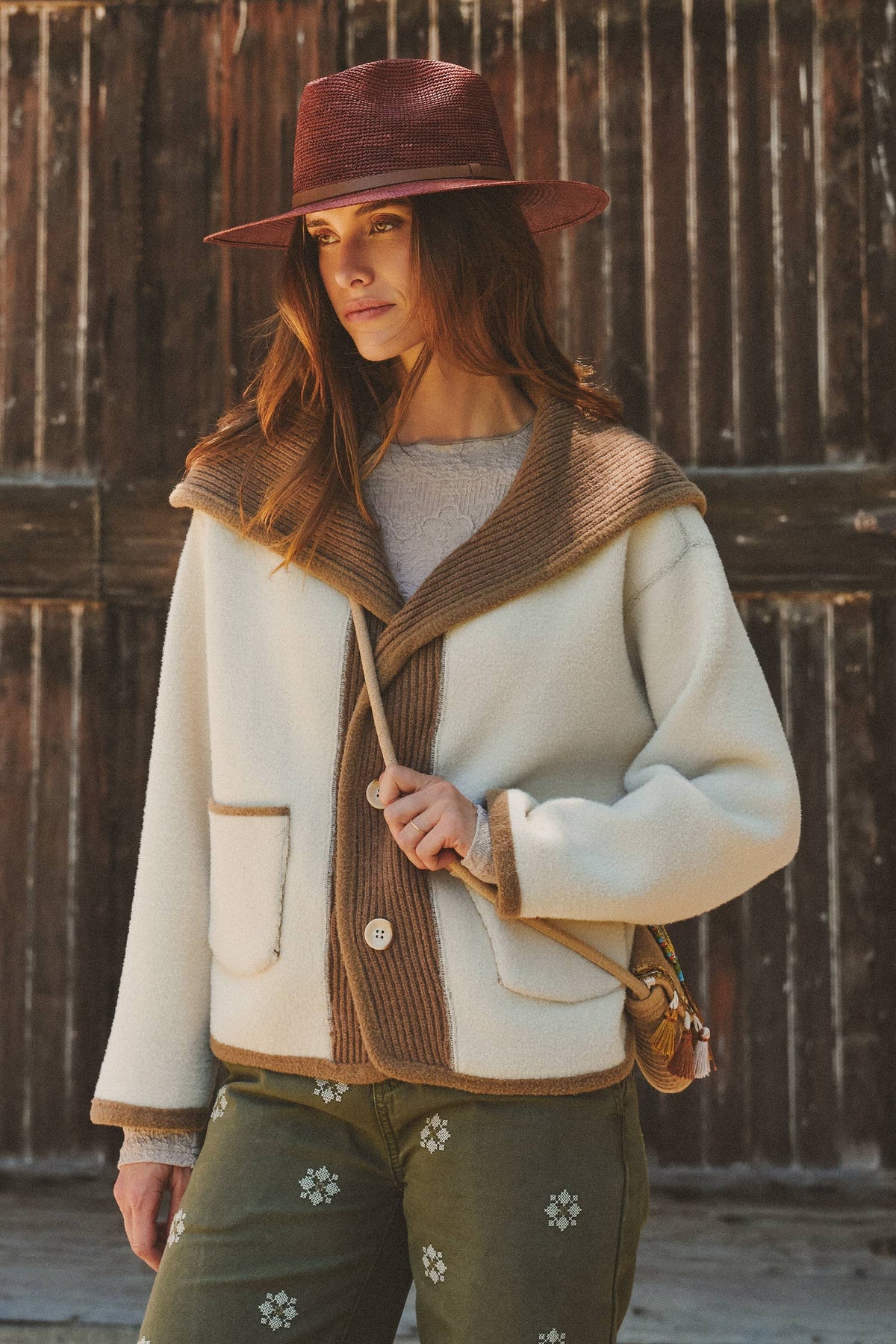 Reversible Wool Blend Shawl Collar Coat