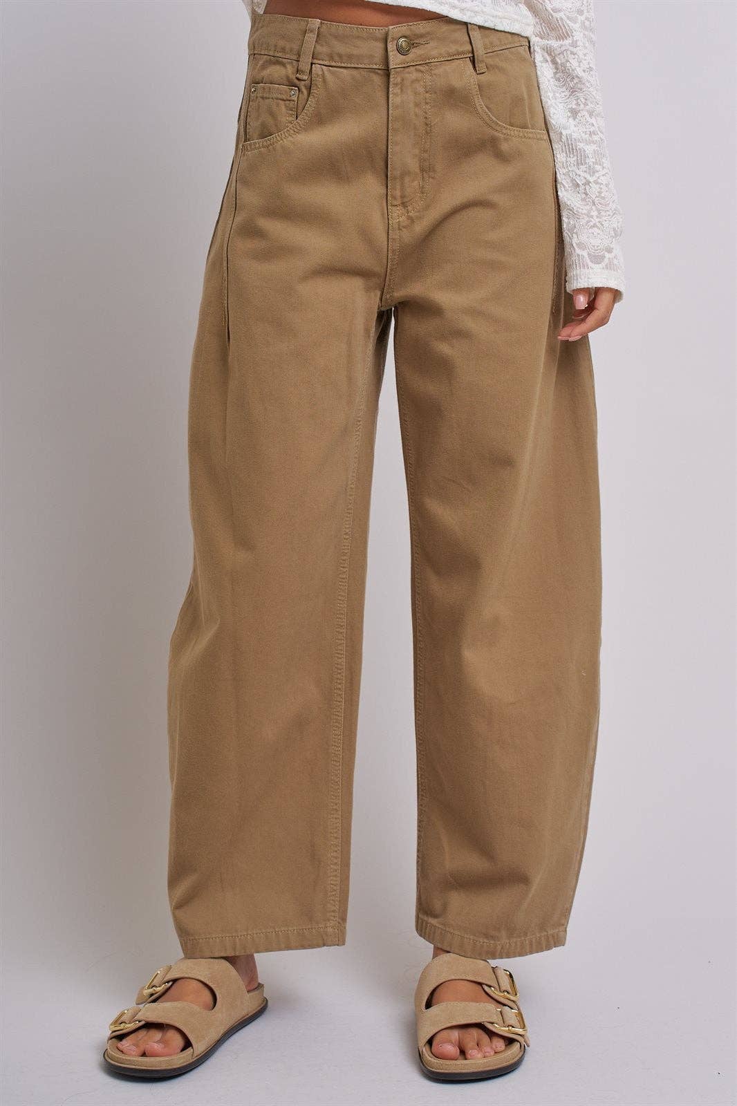 Cotton Barrel Leg High Rise Pants
