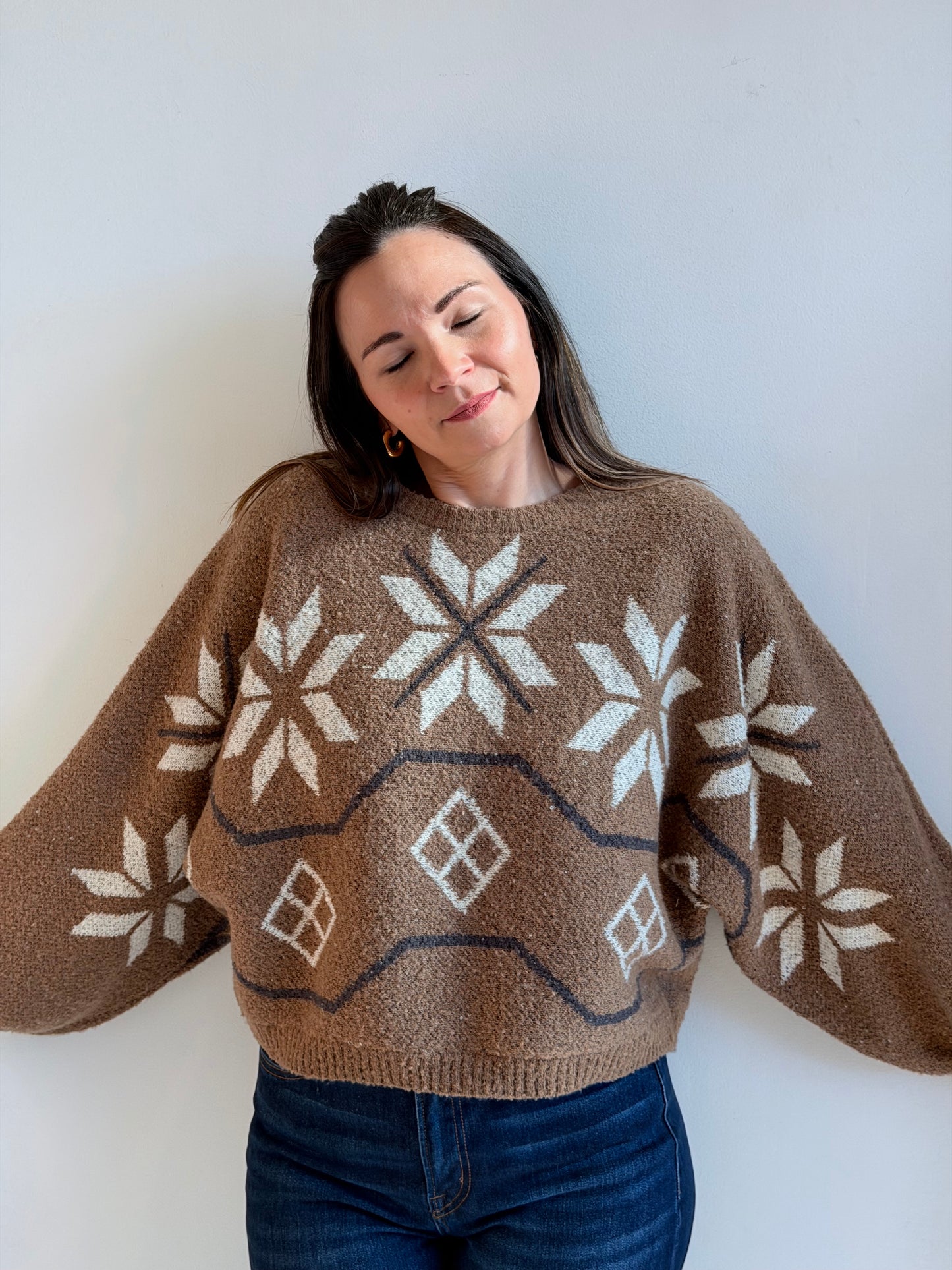 Alpine-Knit Dolman-Sleeve Sweater