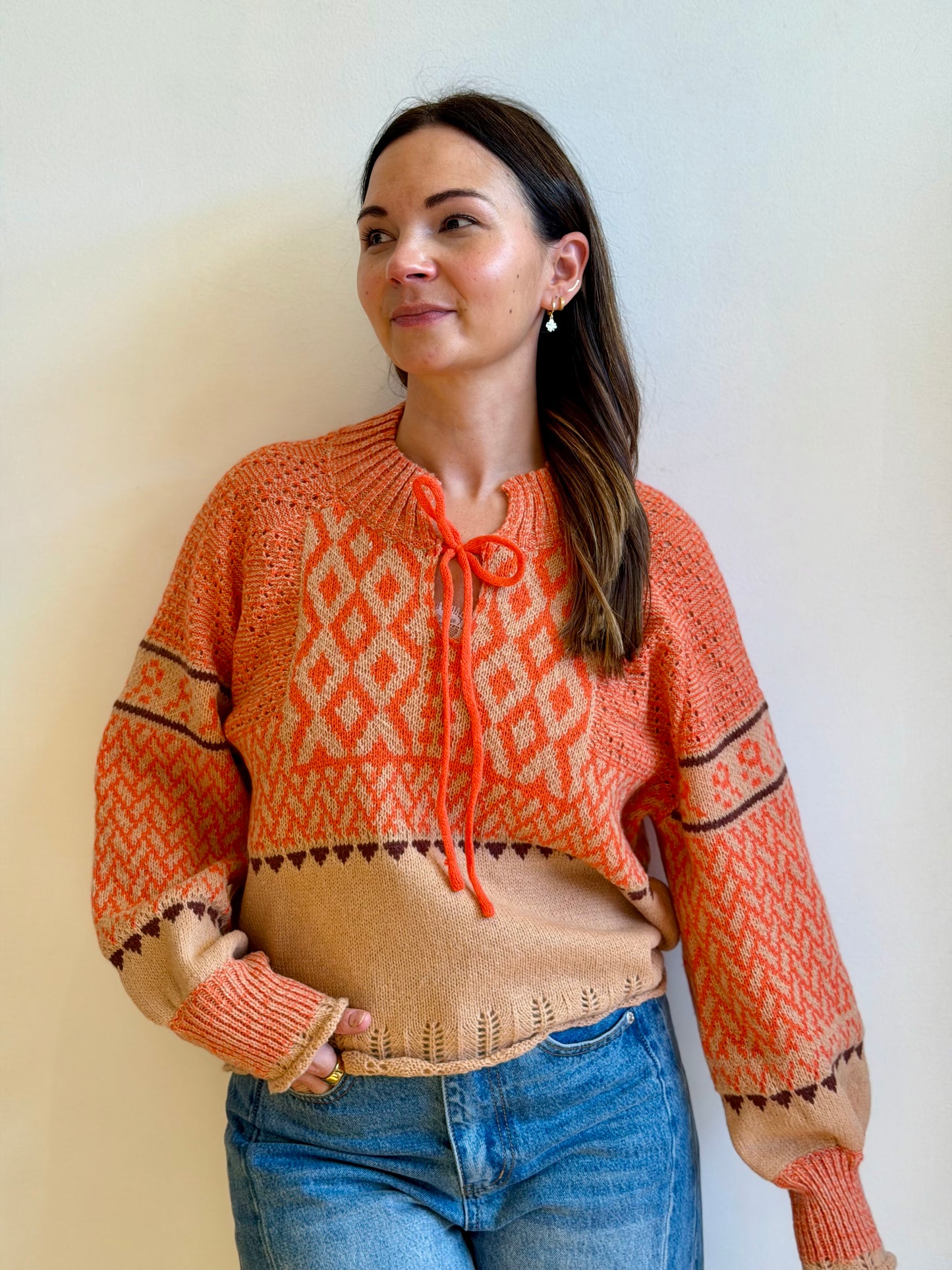 Pointelle Nordic Puff-Sleeve Sweater