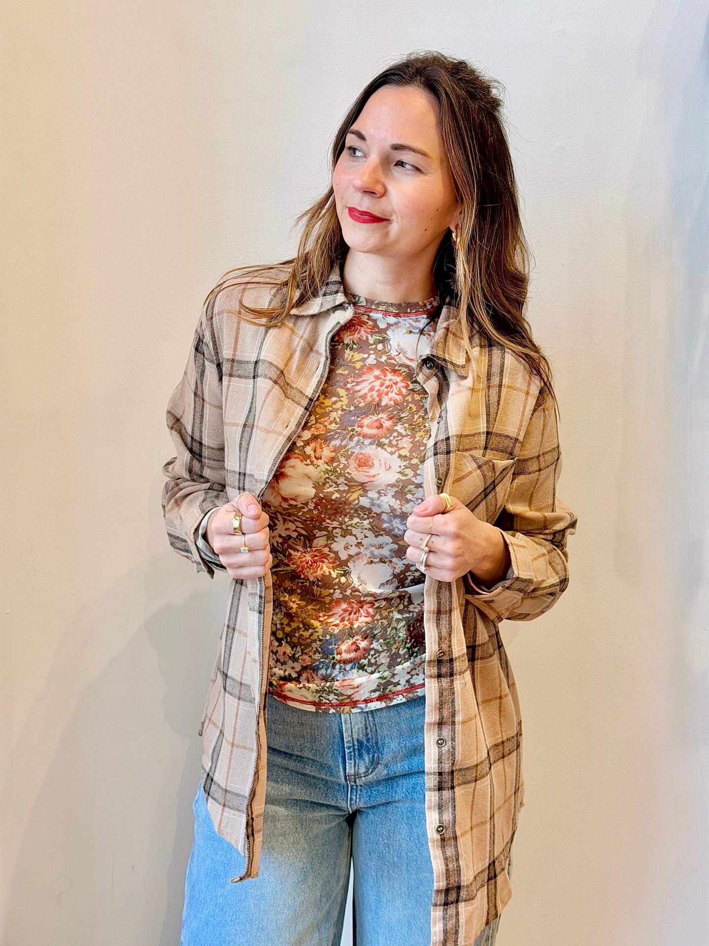 Tan Plaid Flannel Button Down