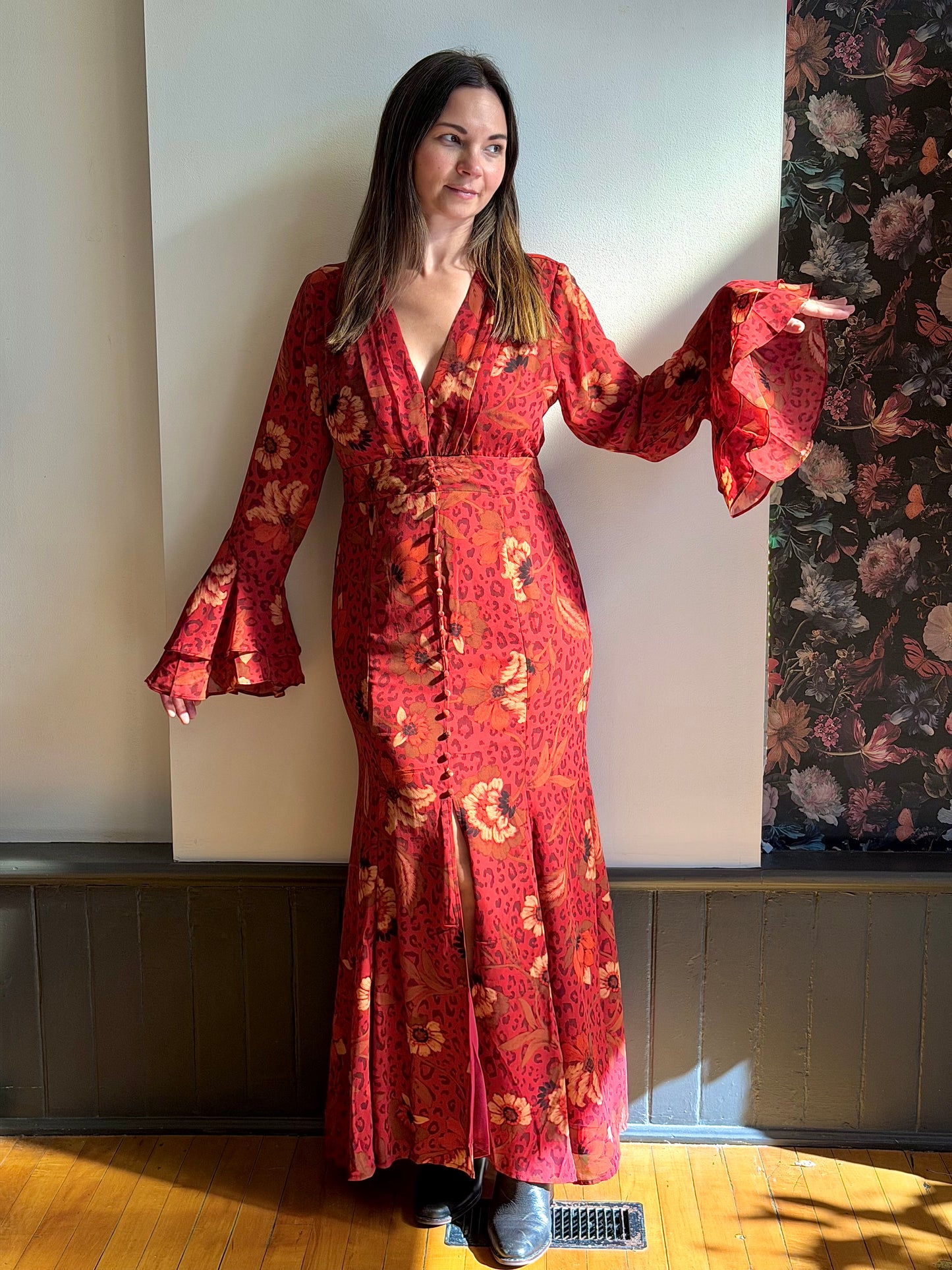 Harvest Ruffle Bell Sleeve Maxi Dress