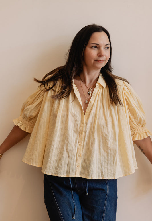 Puff-sleeve Flowy Button Down Top