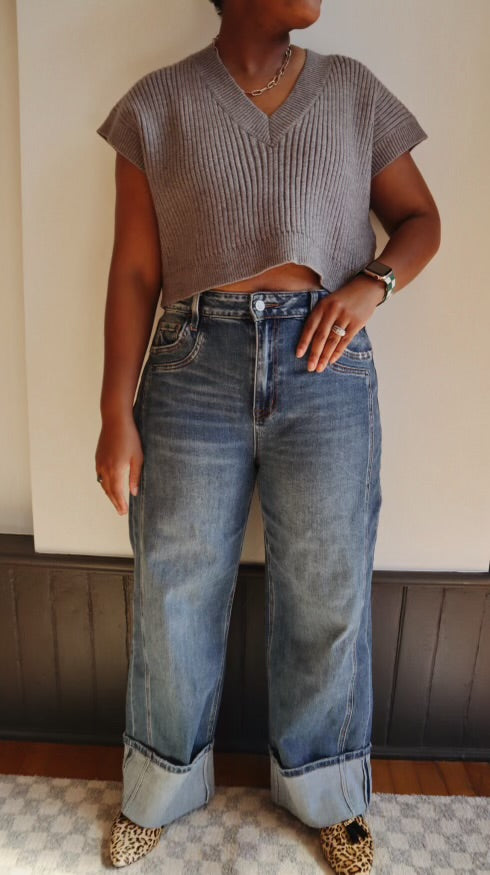 High Rise Cuffed Panel Wide Leg