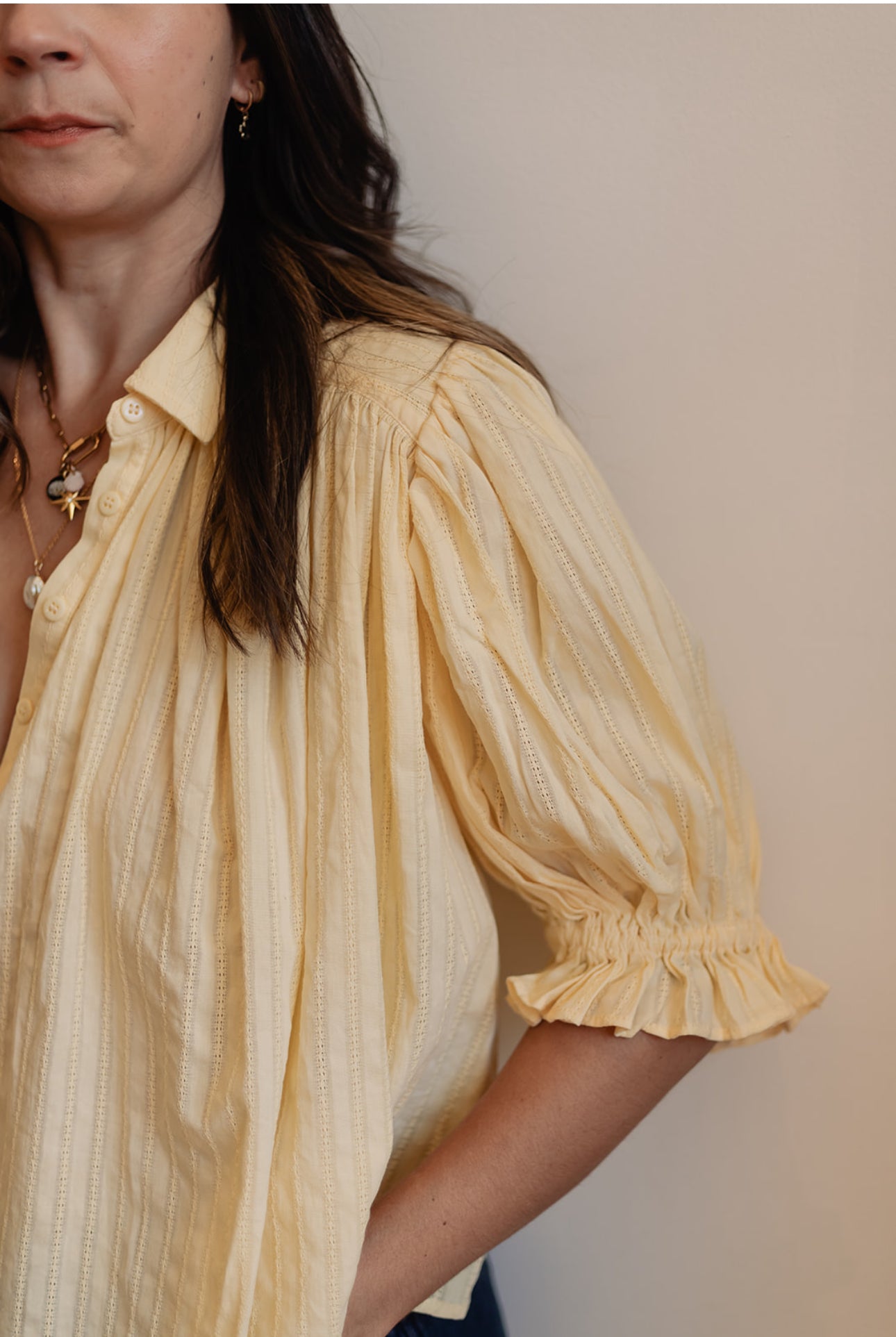 Puff-sleeve Flowy Button Down Top
