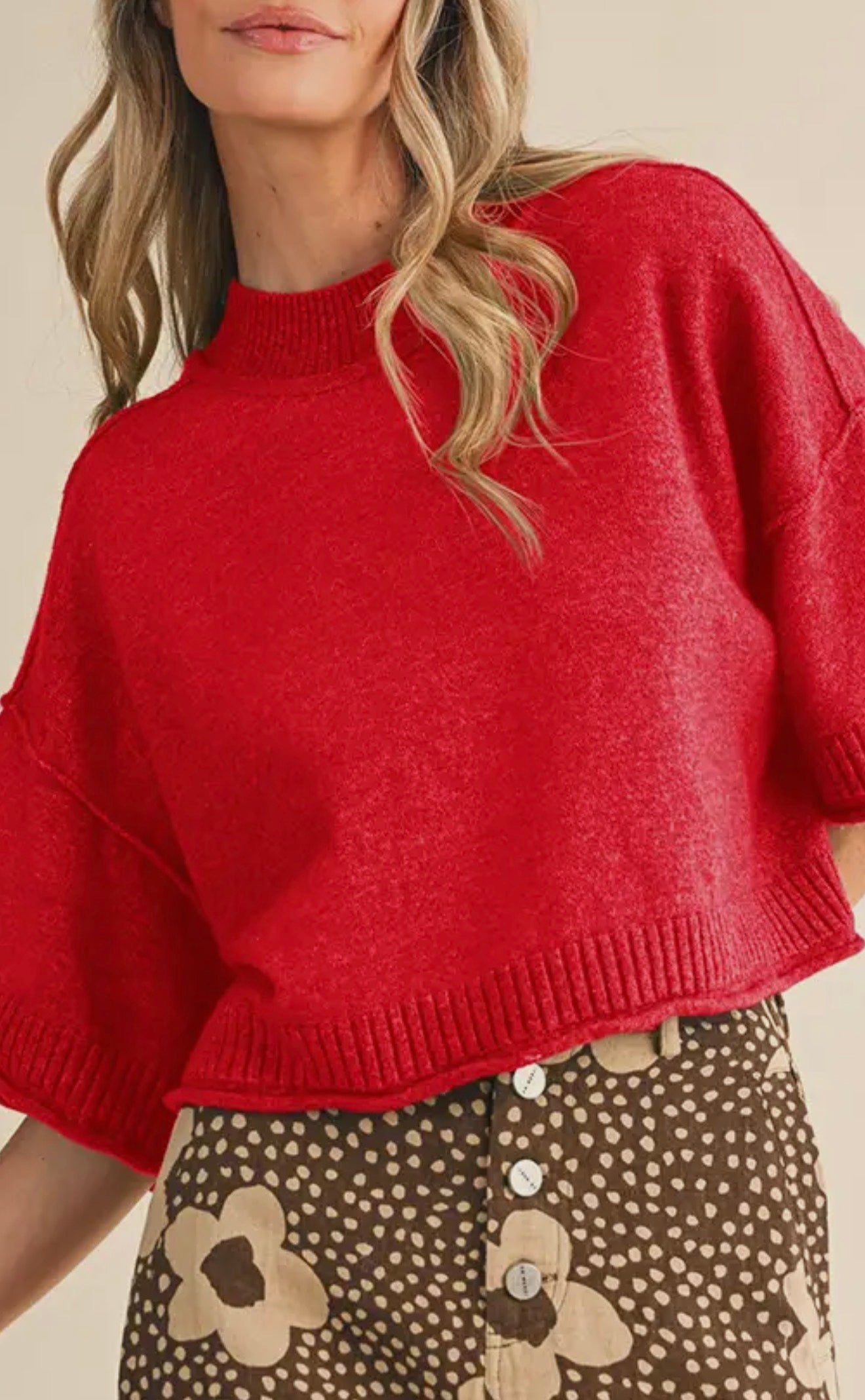 Marled Mock Neck Short Sleeve