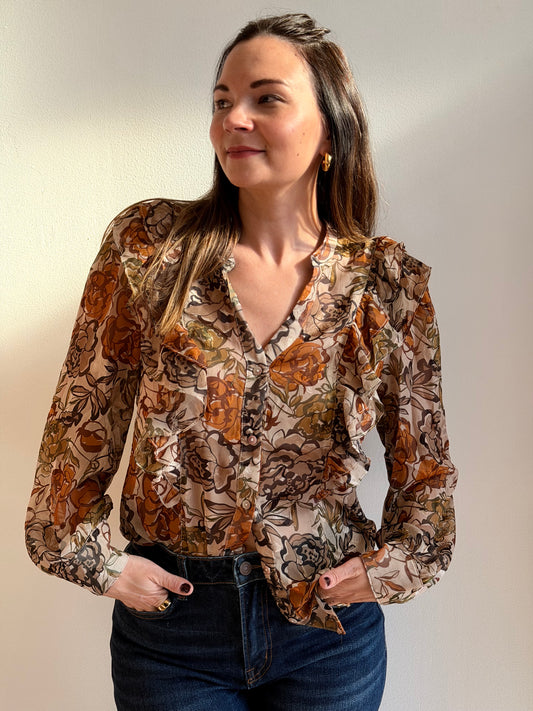 Floral Ruffle Trim Blouse