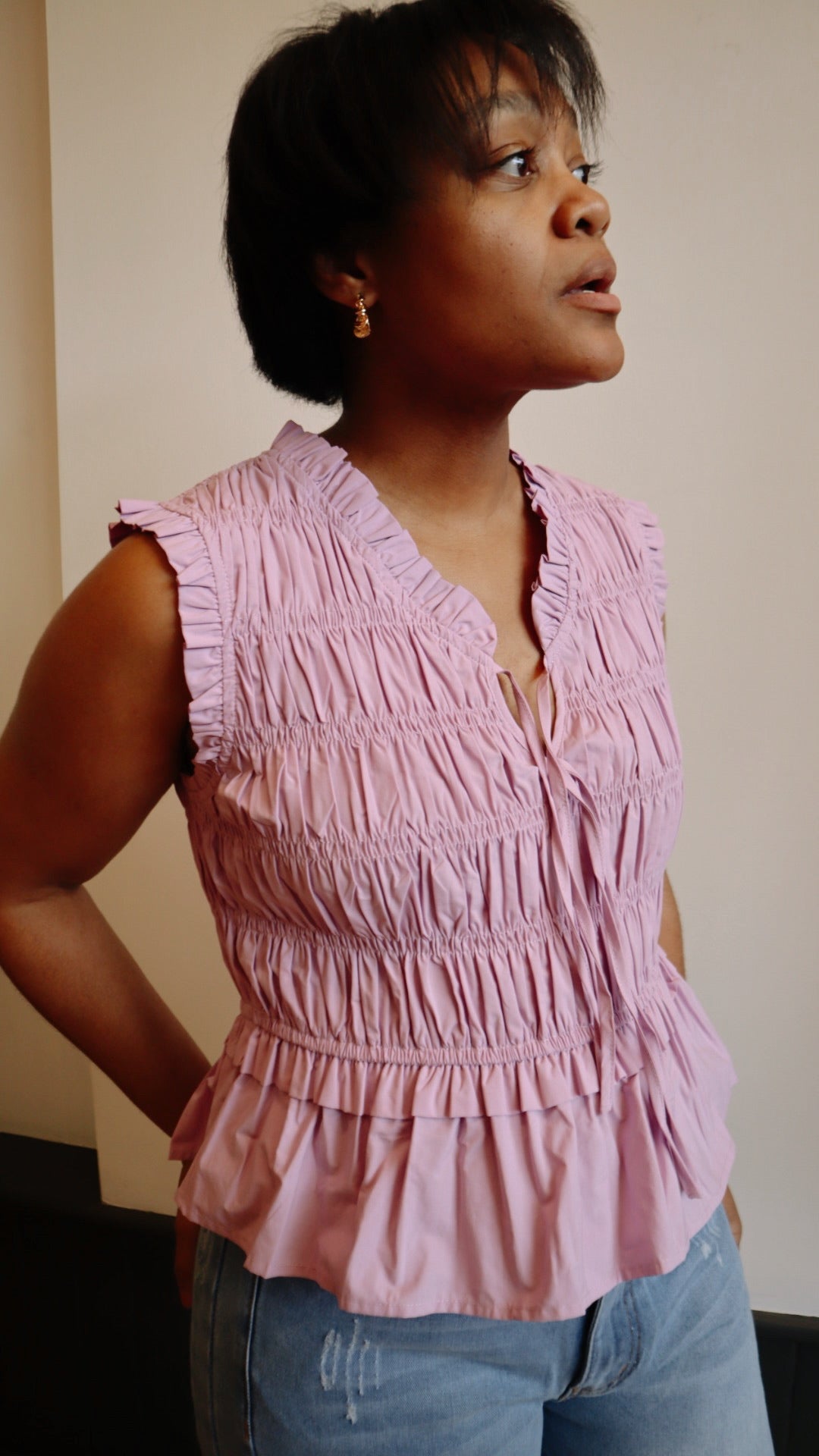 Smocked Tie Front Tank