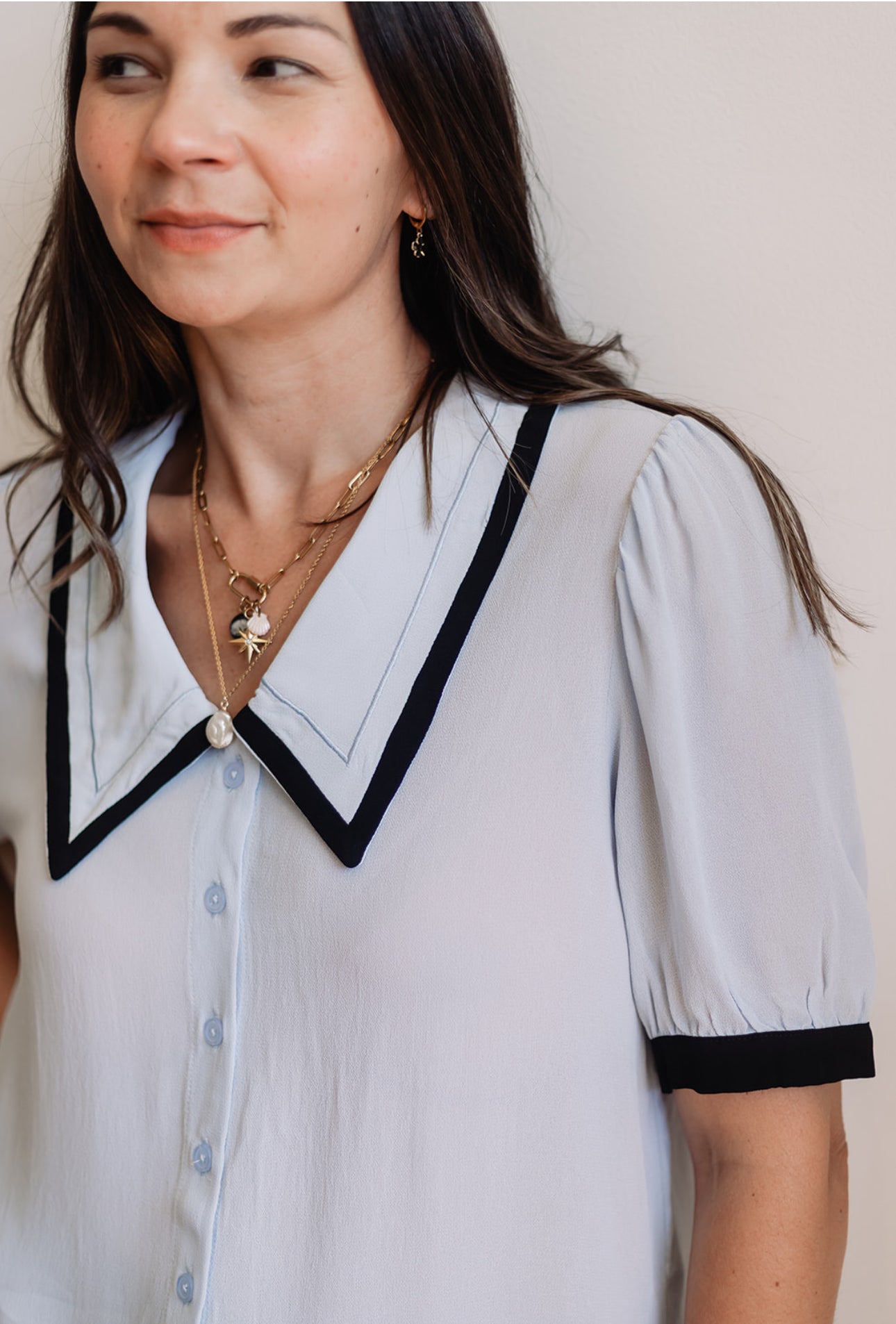 Sheer Triangle Collar Blouse