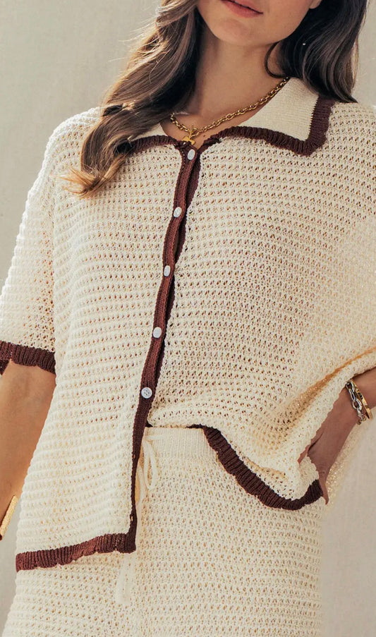 Contrast Trim Crochet Knit Top
