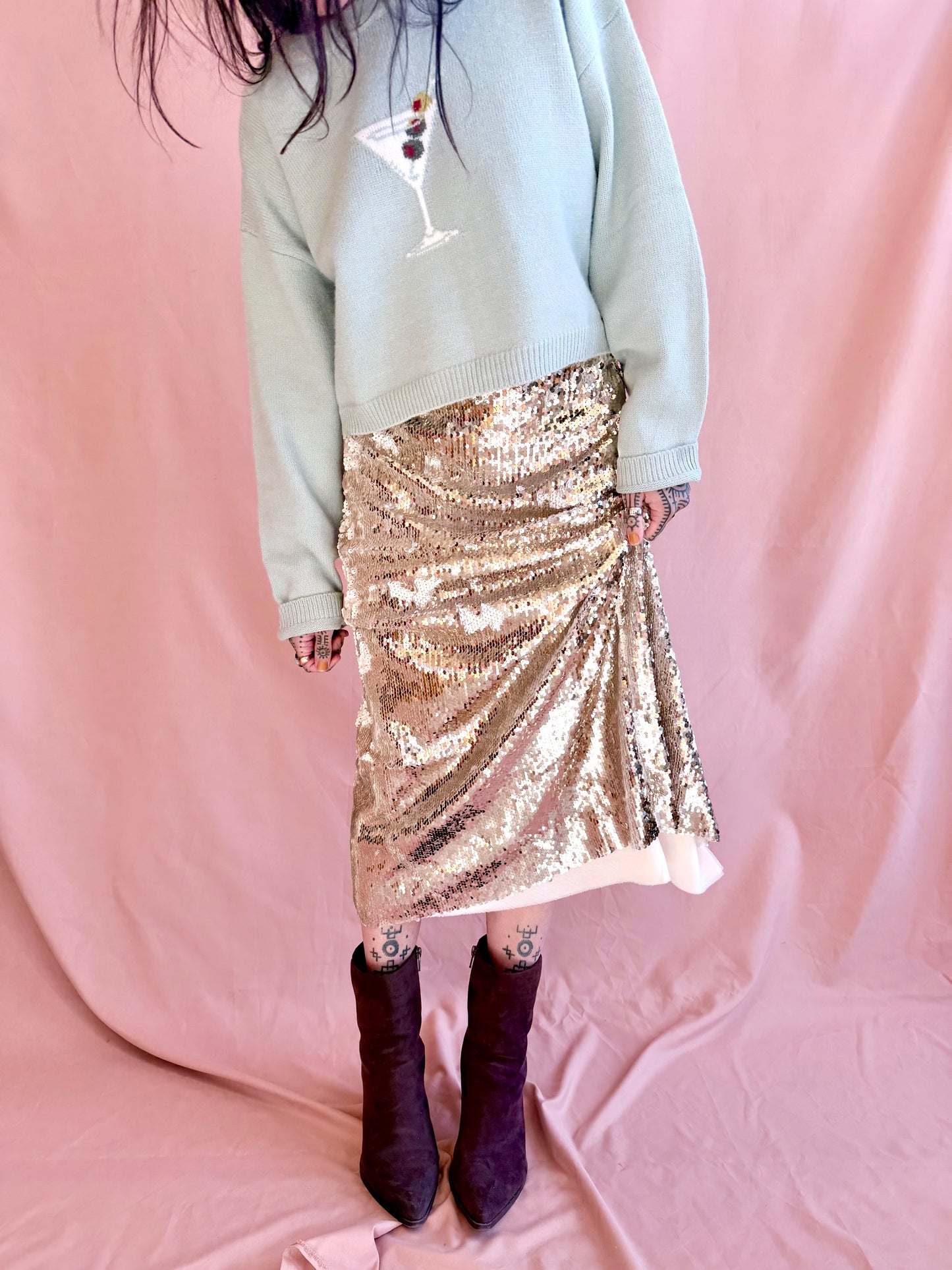 Layered Mesh Sequin Midi Skirt