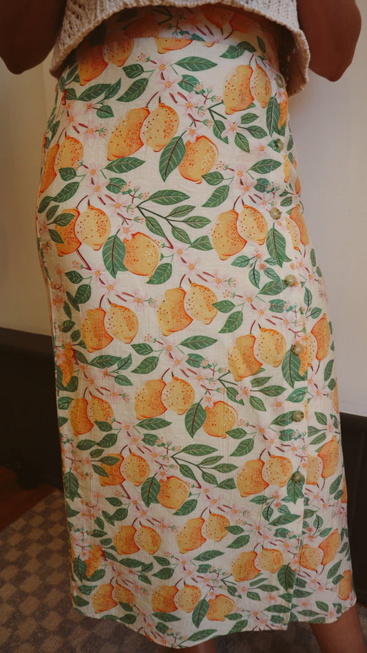 Lemon Print Midi Skirt