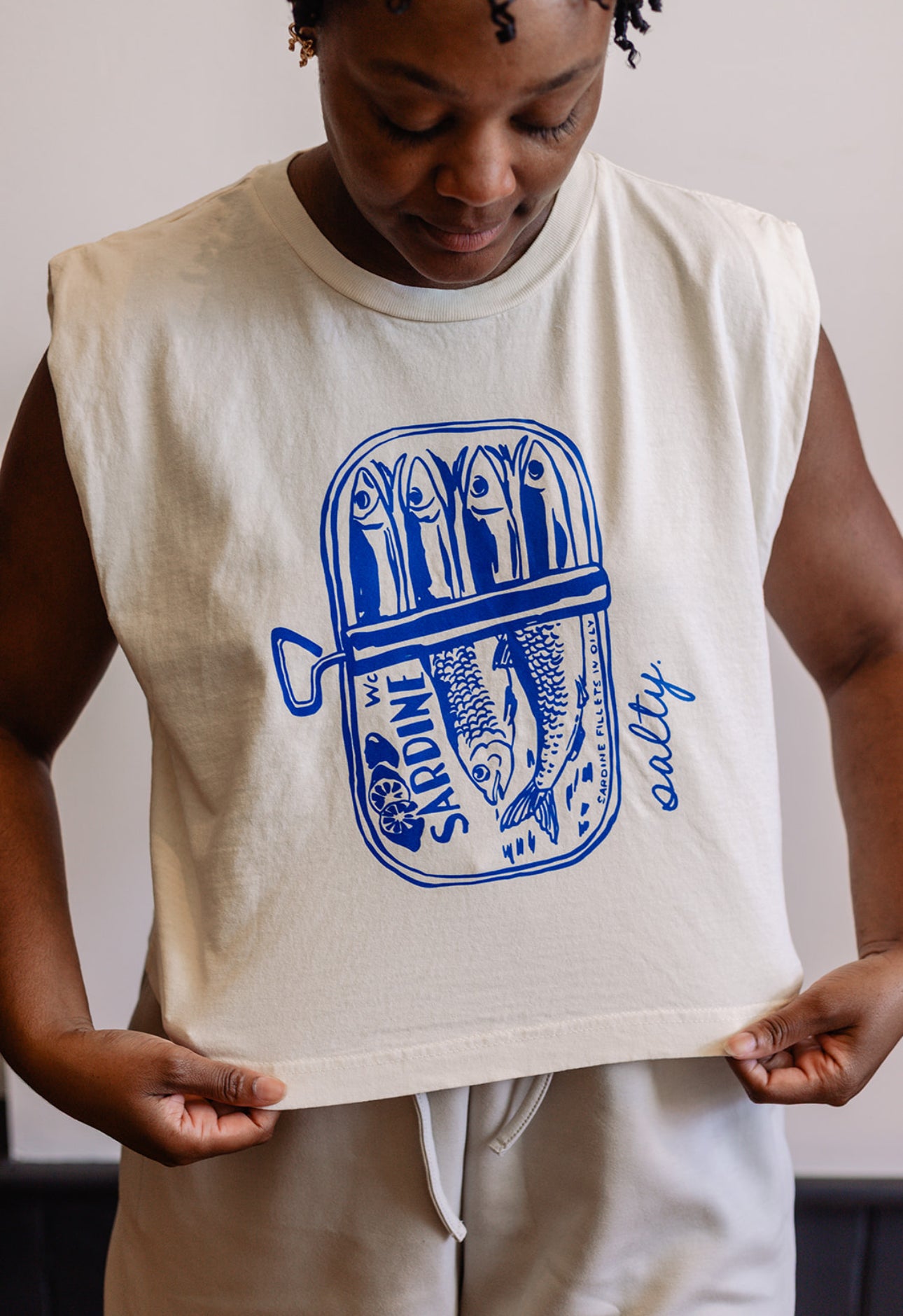 Salty Sardines Vintage Cropped Muscle Tank