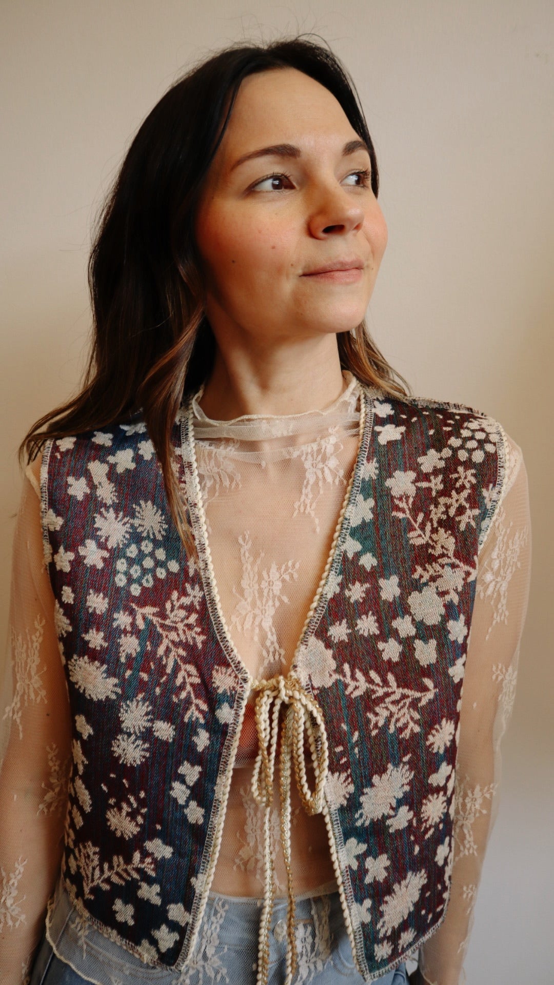Floral Front tie Vest