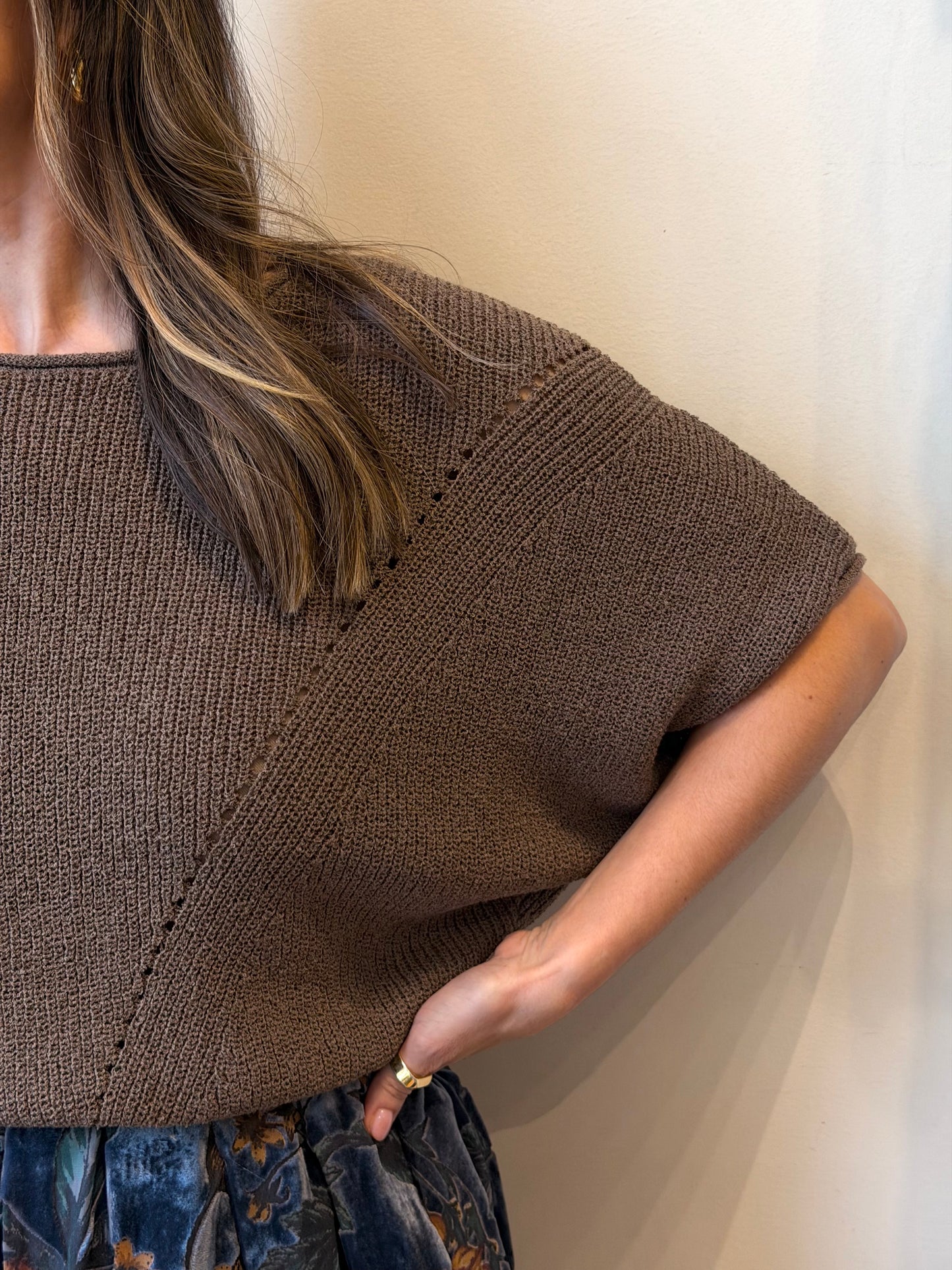 Short-Sleeve Pointelle Sweater
