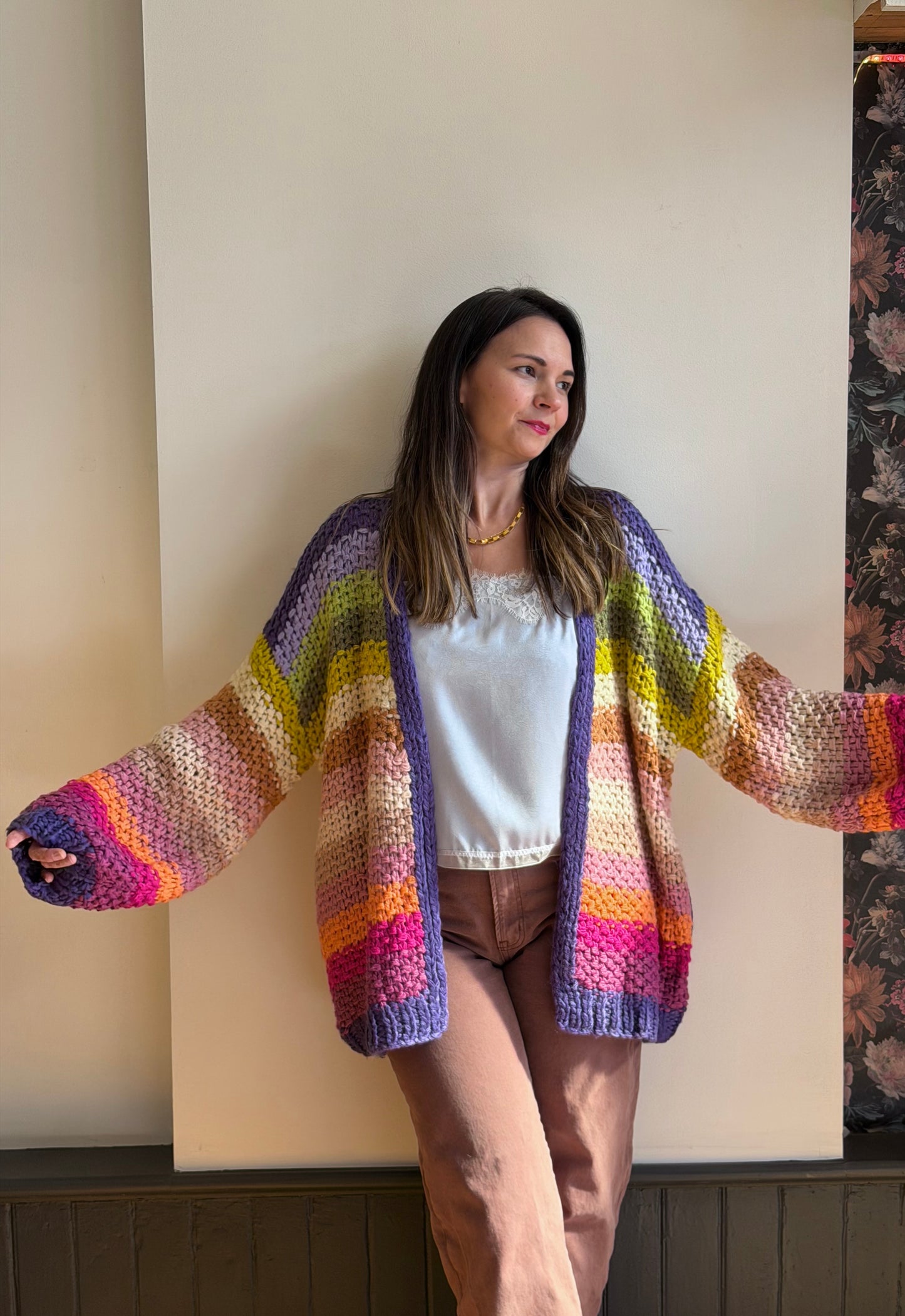 Rainbow Crochet Open Cardigan
