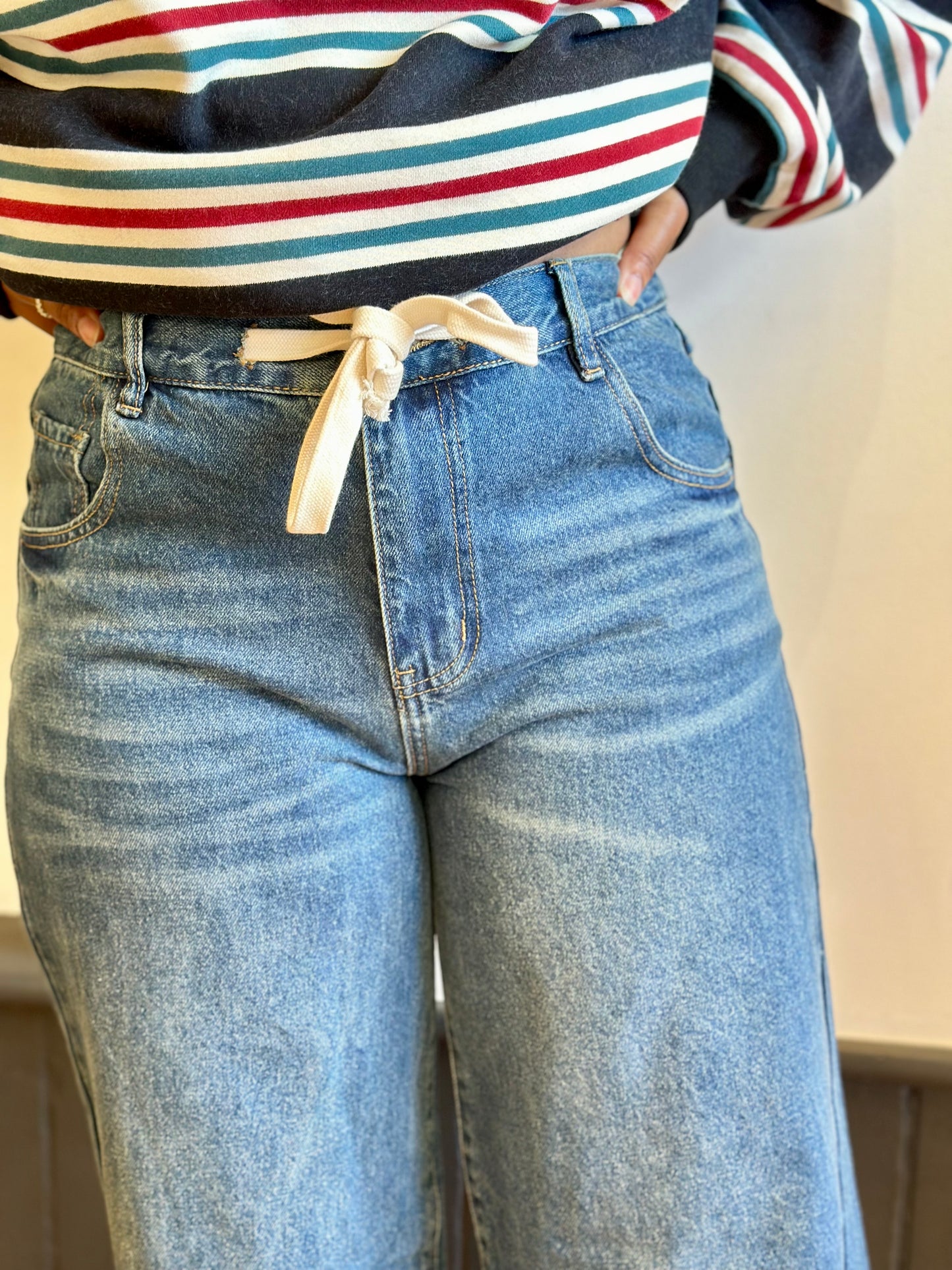 Drawstring Wide Leg Denim