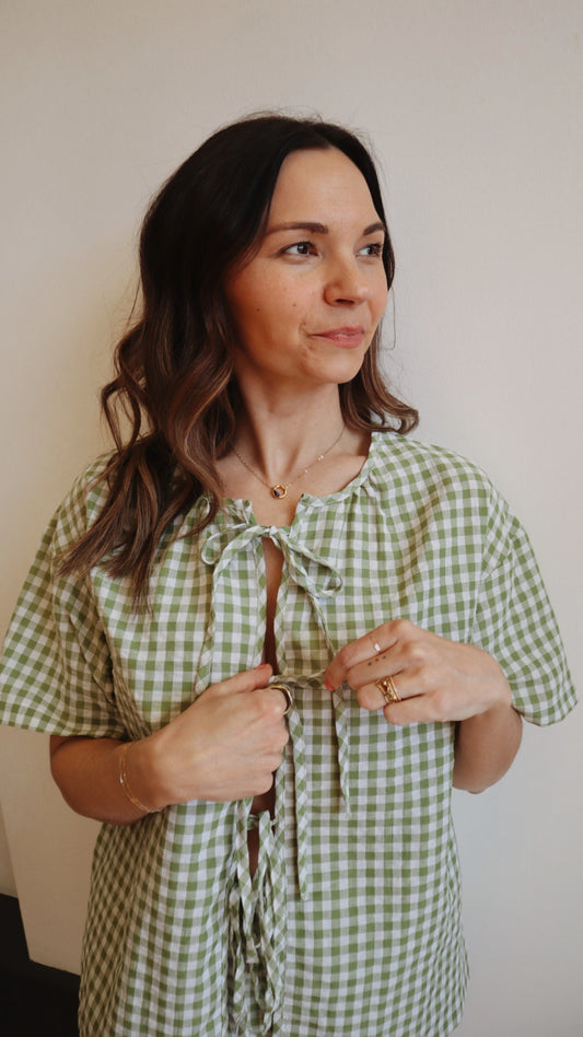 Gingham Tie-Front Relaxed Top