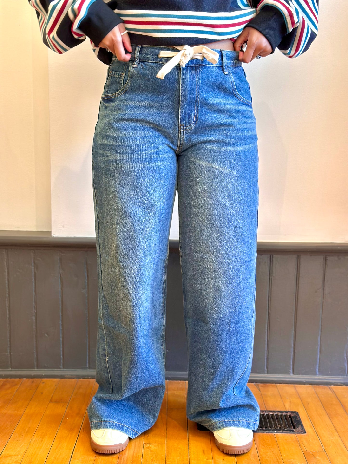 Drawstring Wide Leg Denim