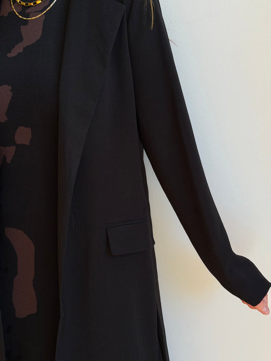 Solid Notch Lapel Collar Slit Coat