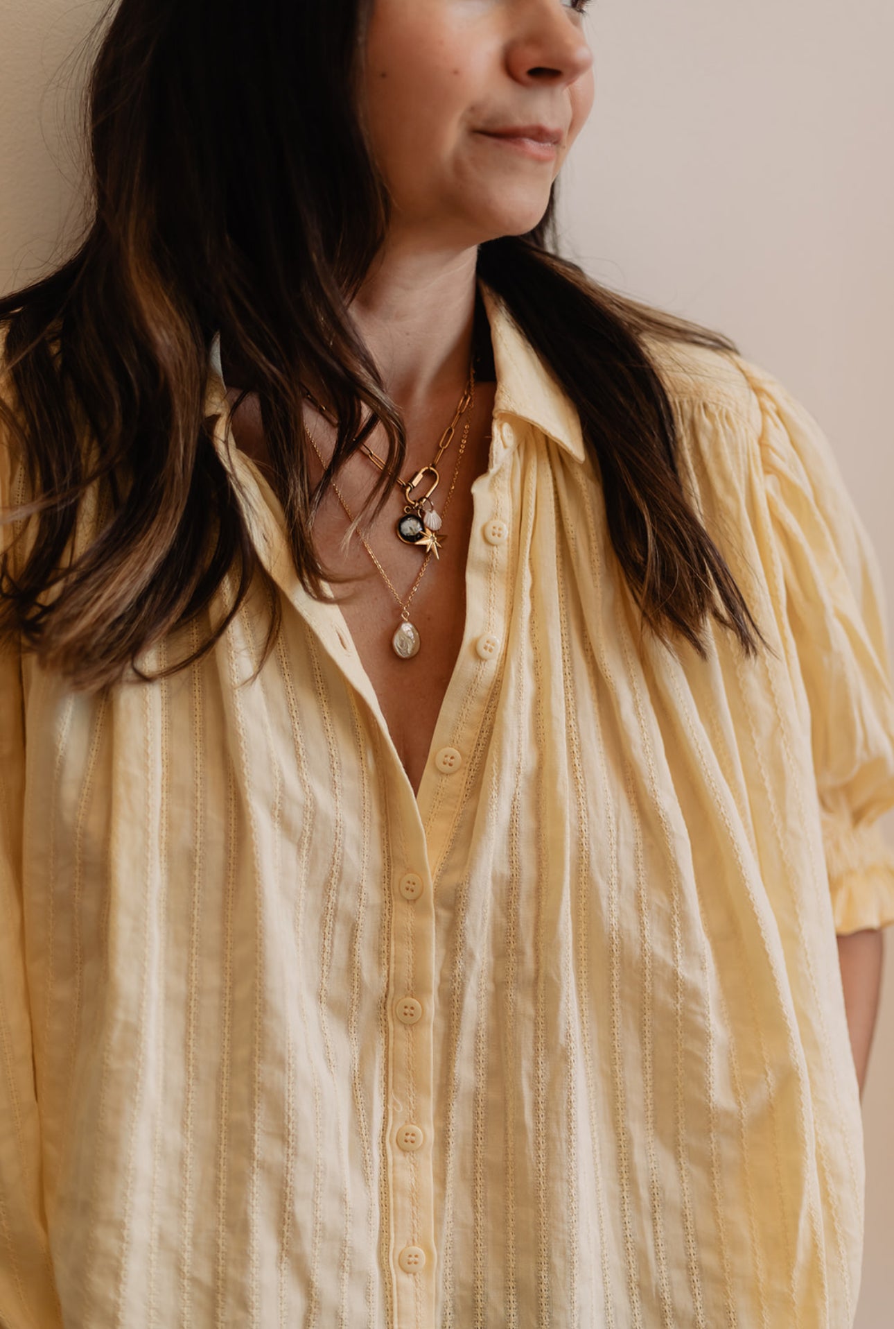 Puff-sleeve Flowy Button Down Top
