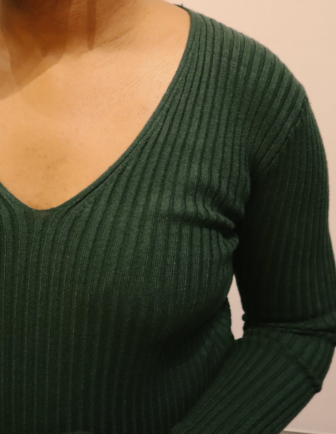 V- Neck Fitted Ribbed Sweater