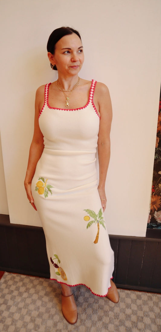 Lemon Embroidered Sweater Dress