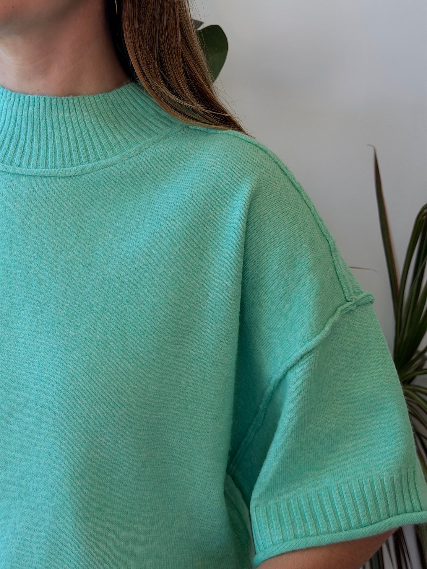 Marled Mock Neck Short Sleeve