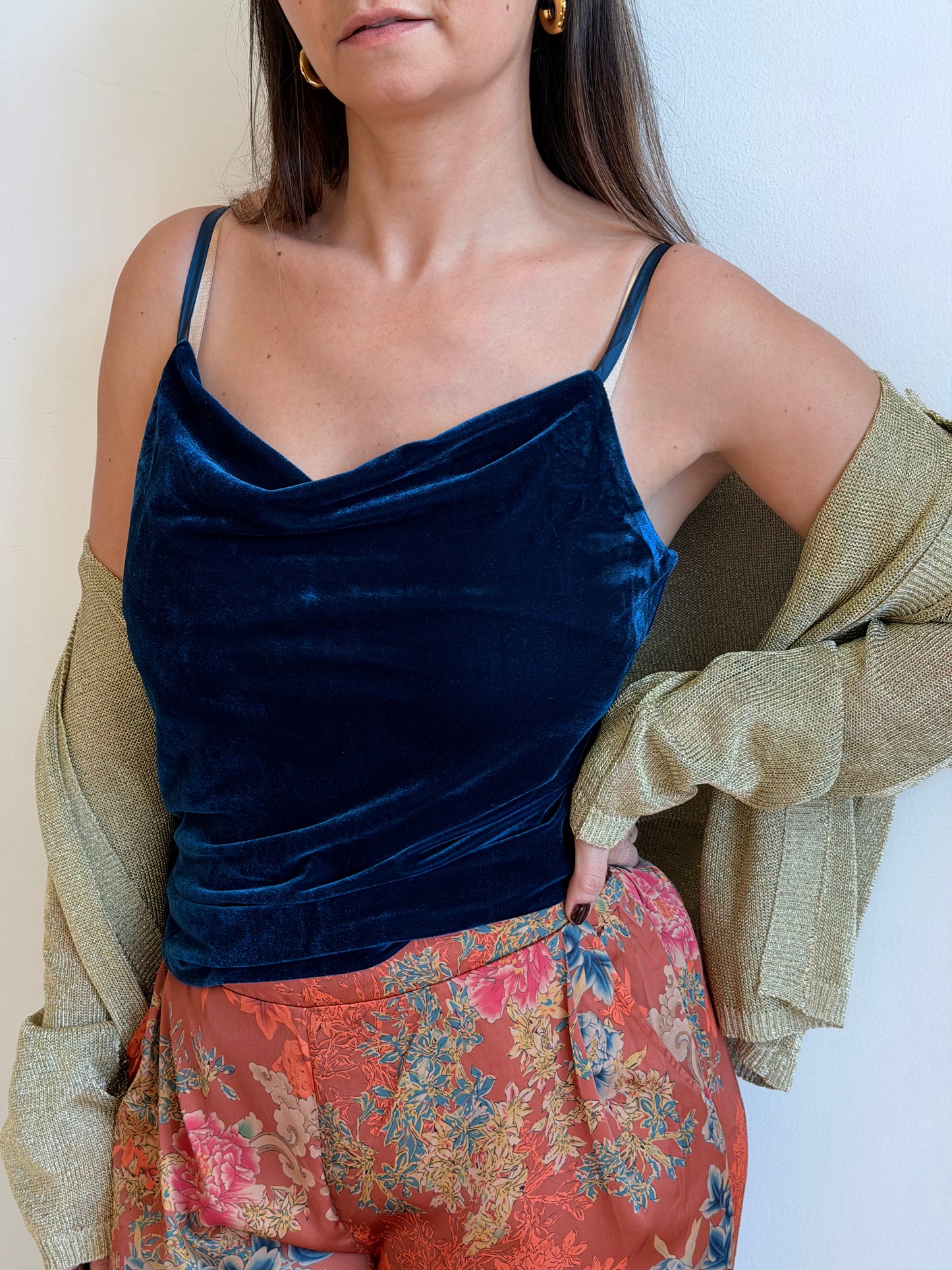 Stretch Velvet Cowl Neck Camisole
