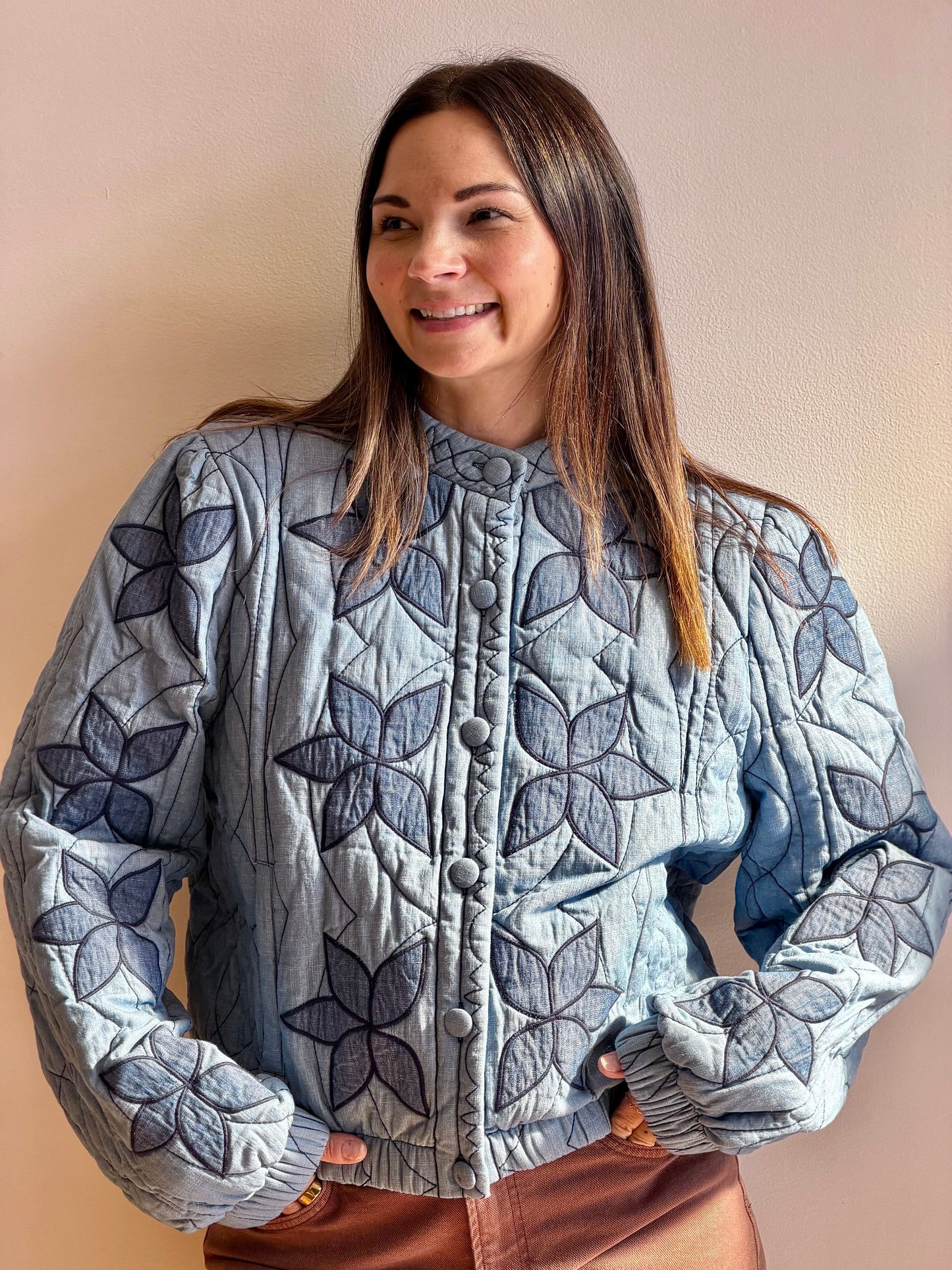 Floral Star Quilted Denim Jacket