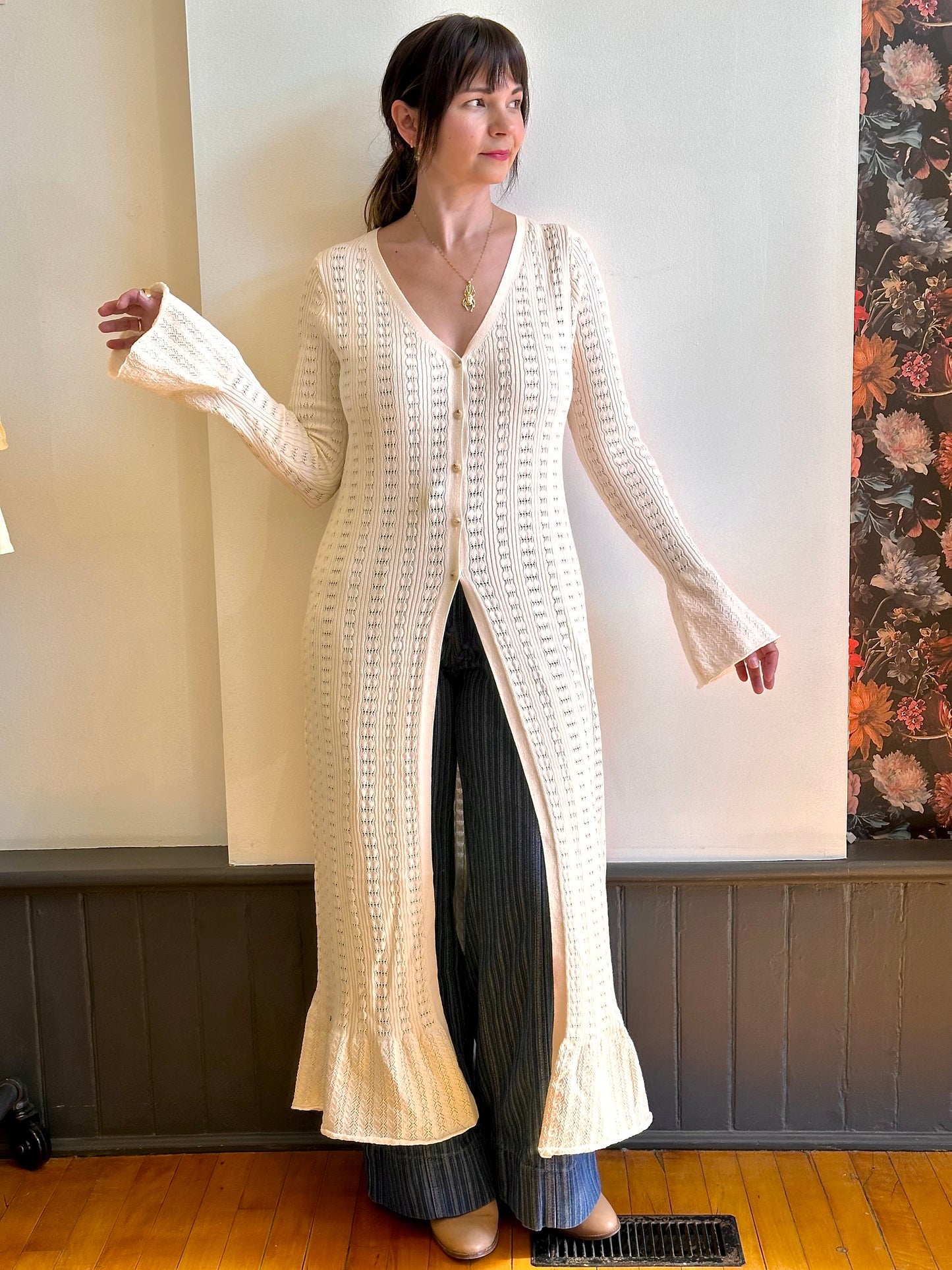 Pointelle Crochet Knit Cardigan