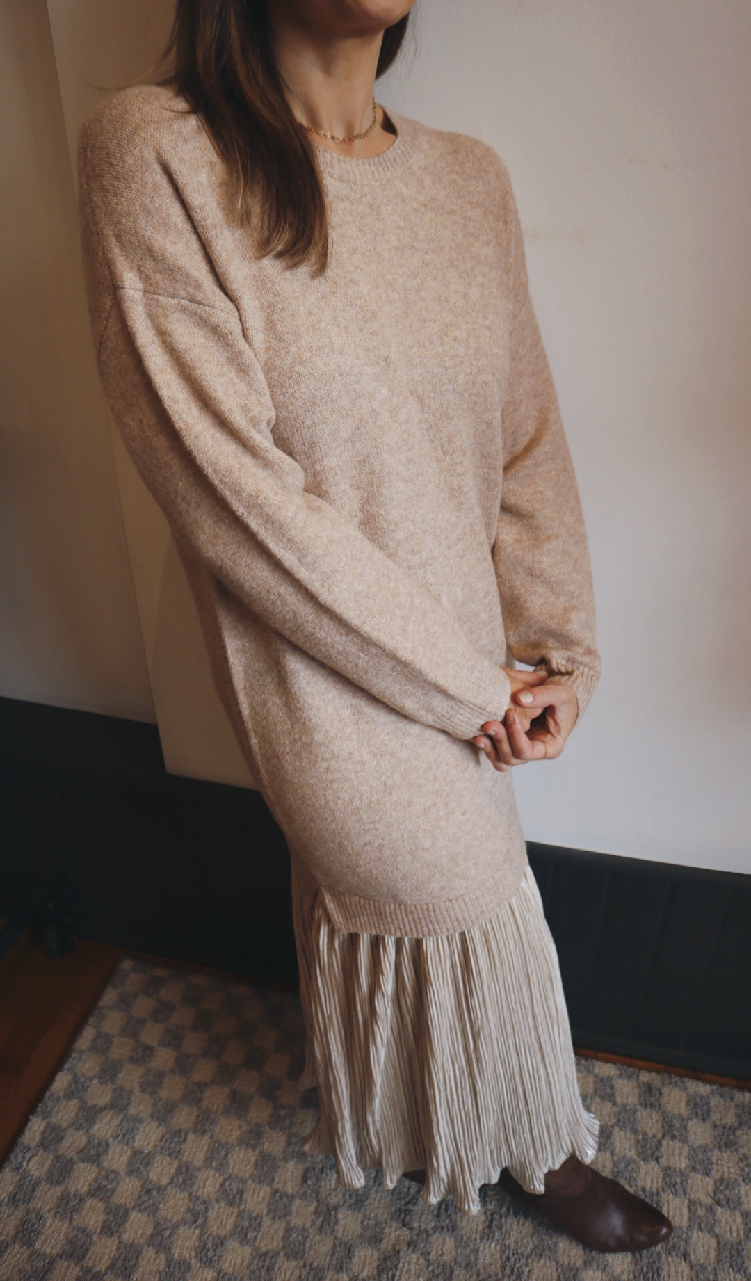 Metallic Skirt Sweater Dress