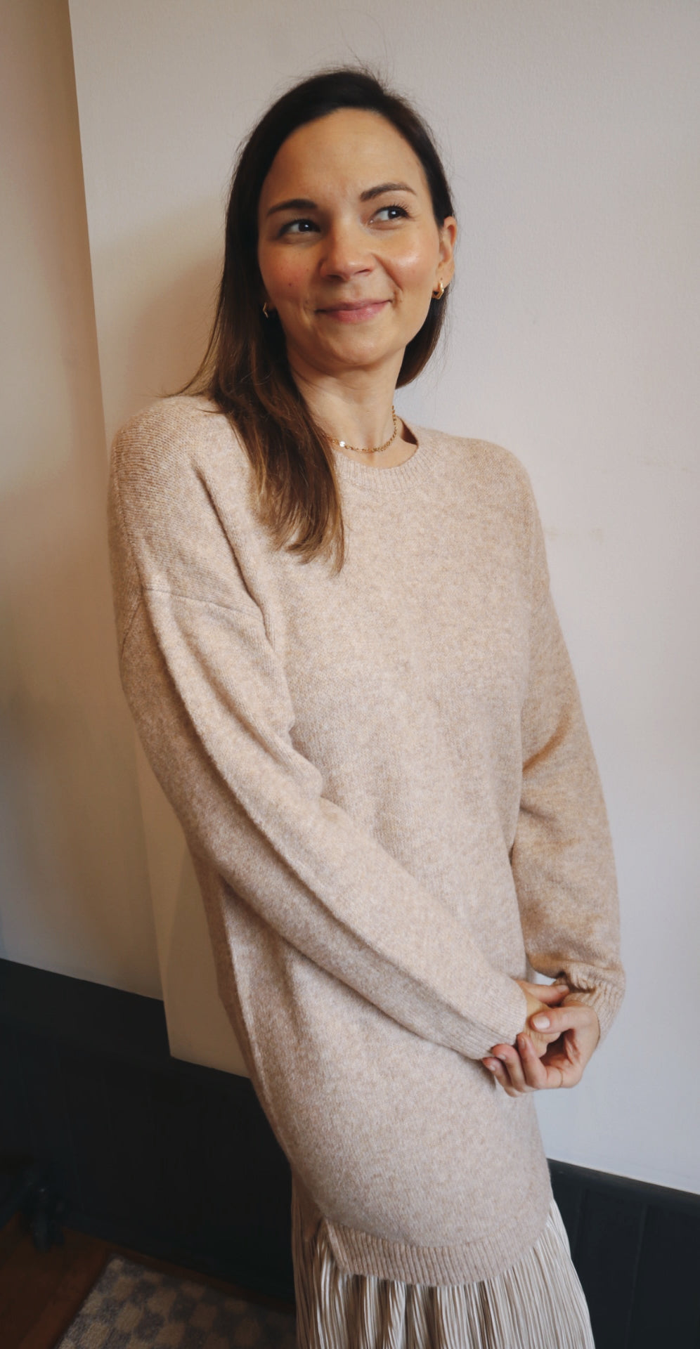 Metallic Skirt Sweater Dress