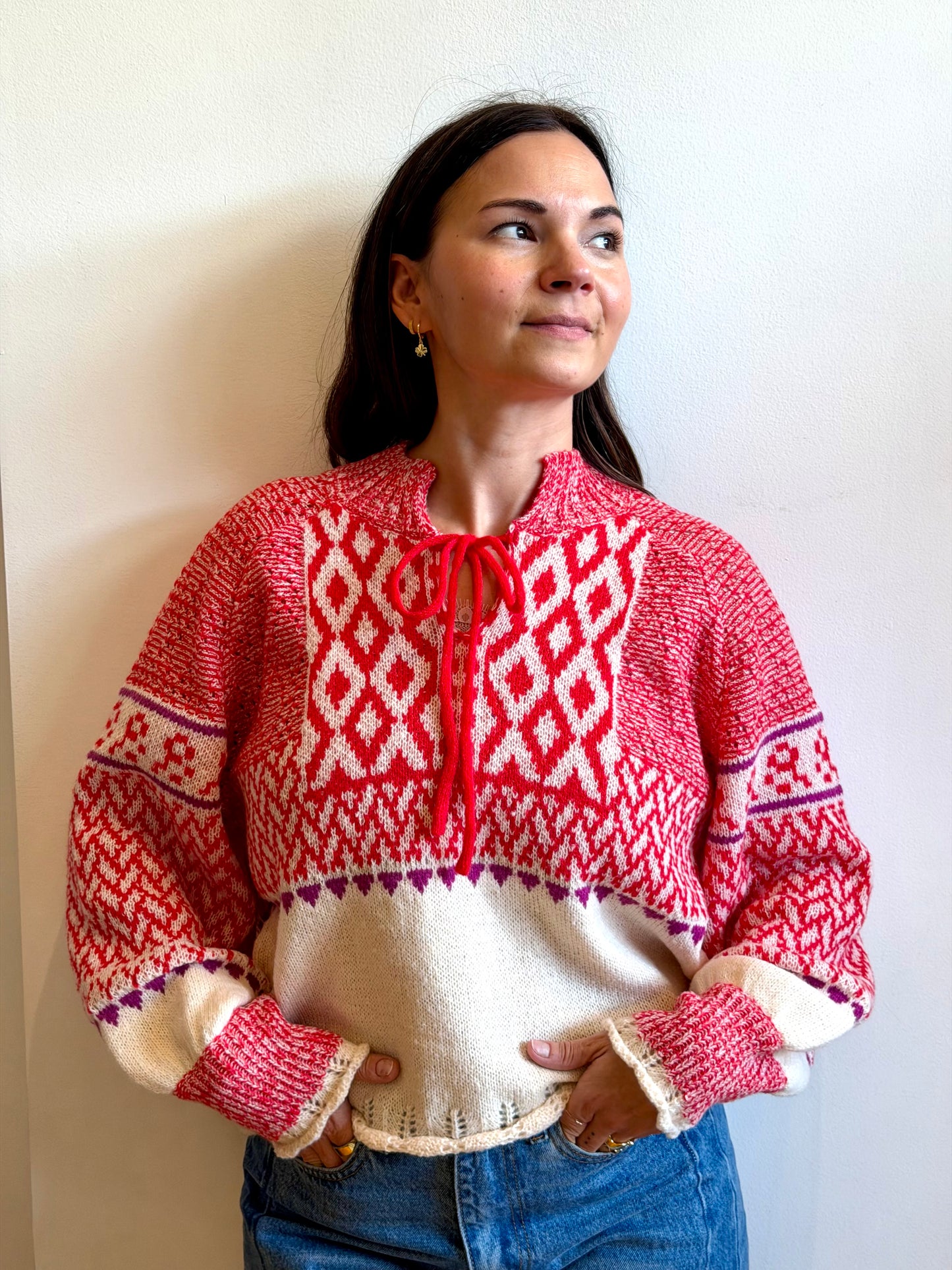 Pointelle Nordic Puff-Sleeve Sweater